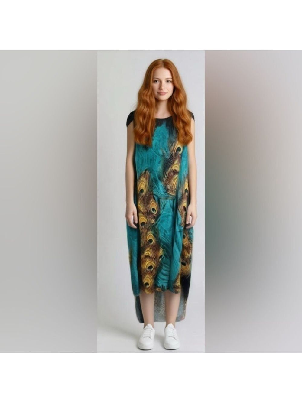 Women’s Maxie Dress beautiful peacock design! Comes with matching belt! Size XXL - Picture 8 of 8
